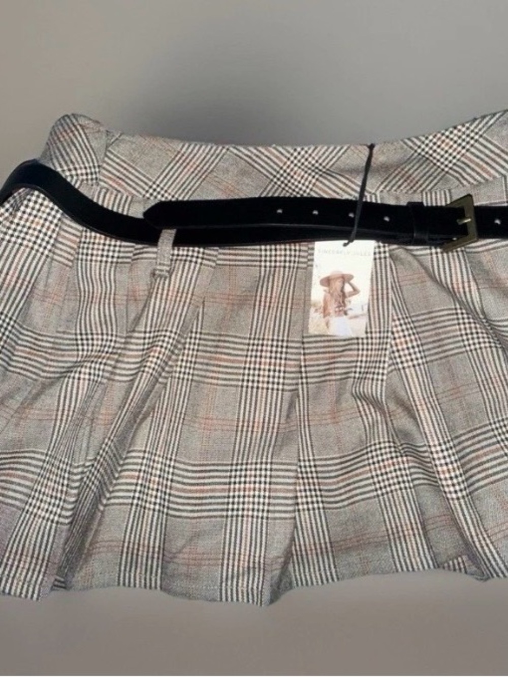 Sincerely Jules Pleated Plaid Short Skirt with Belt Gray Black Size M